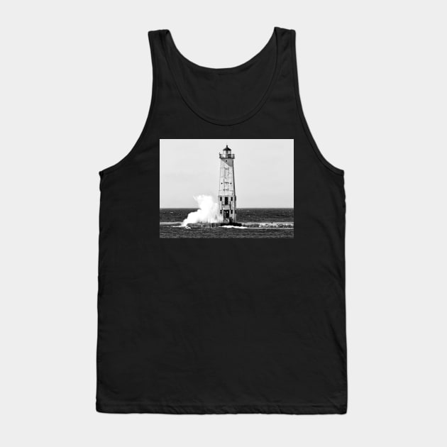 Frankfort "North Breakwater" Lighthouse - Black & White Tank Top by Colette22